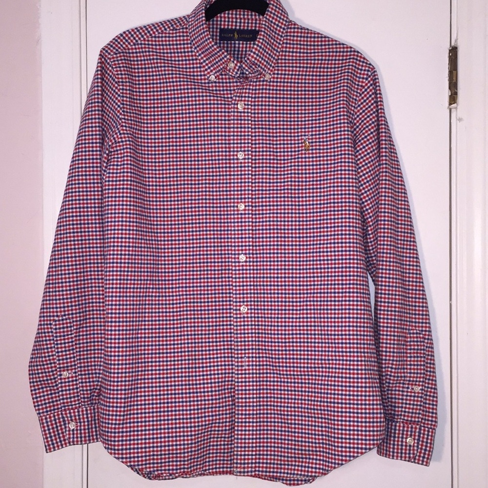 RALPH LAUREN GINGHAM CHECK RED WHITE & BLUE LONG SLEEVE SHIRT